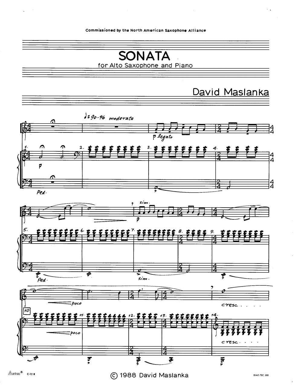 For Alto Saxophone and Piano Sonata 